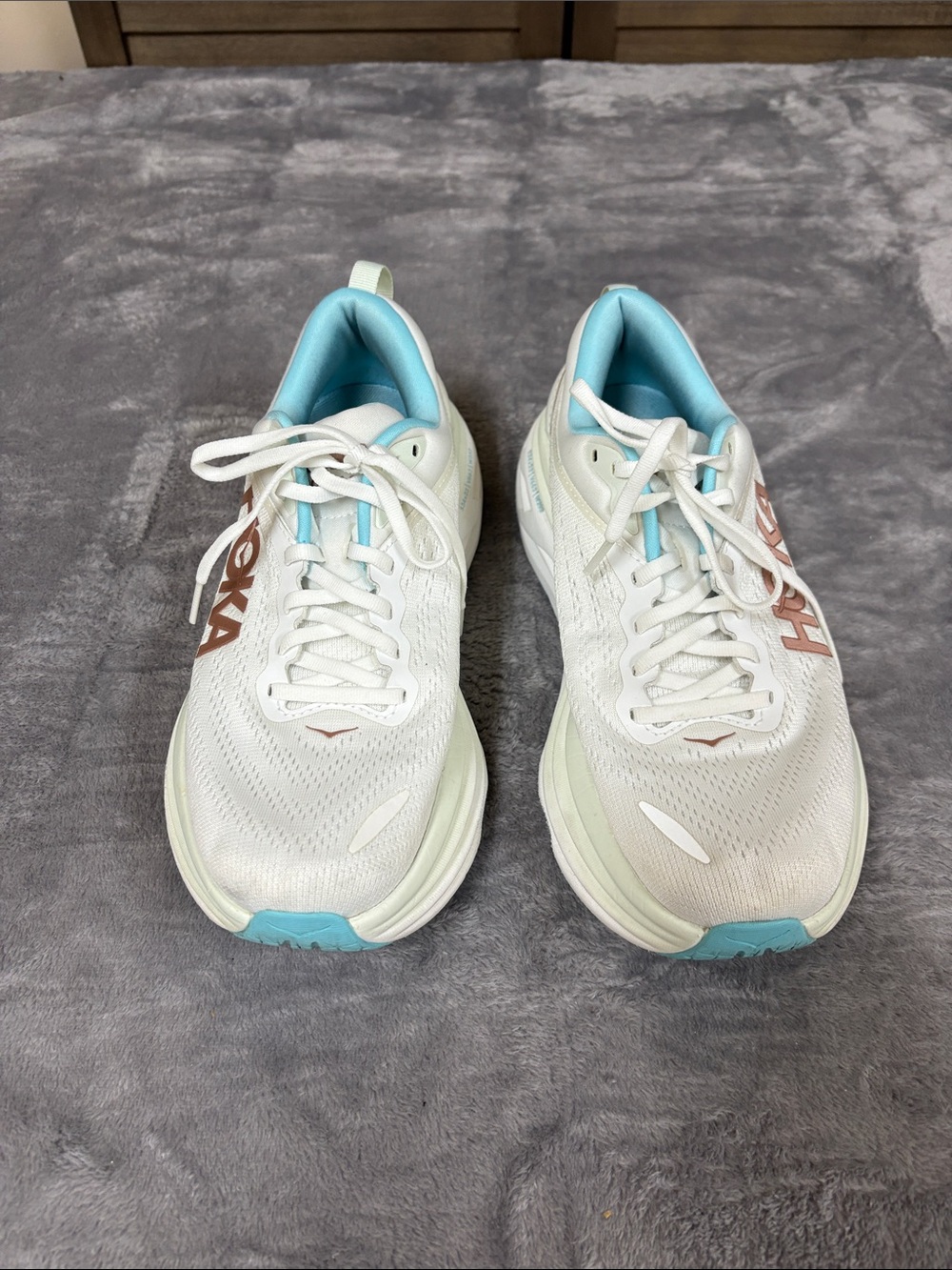 Hoka Women White Light Blue Running Sneakers